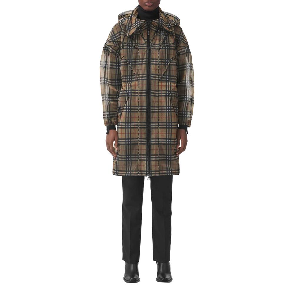 Burberry Nova Check Mesh Plaid Transparent Long Jacket - Picture 5 of 16